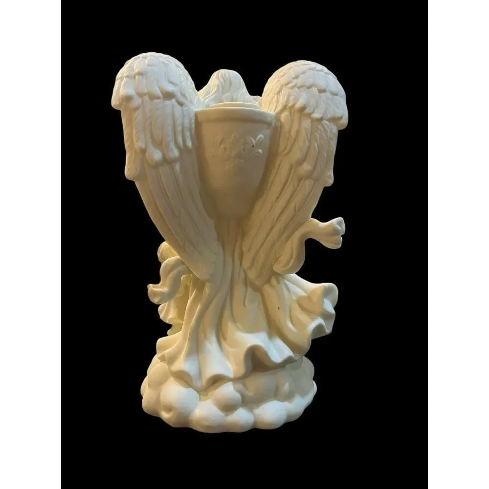 PartyLite White Angel of Hope Cherub With Girl Porcelain Taper Candle Holder